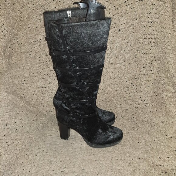 GERRY WEBER/JOSEF SEIBEL-Calf/Pony Hair-Black Leather Caged Boot-Sz 40-Near Mint - Picture 6 of 8